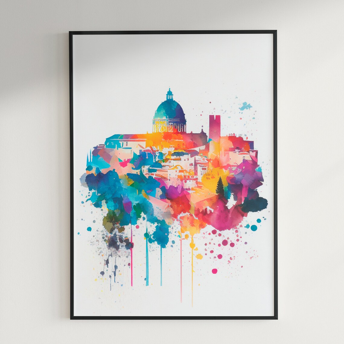 Dubrovnik Croatia Watercolor Old Town City Walls Skyline Poster - Image 3
