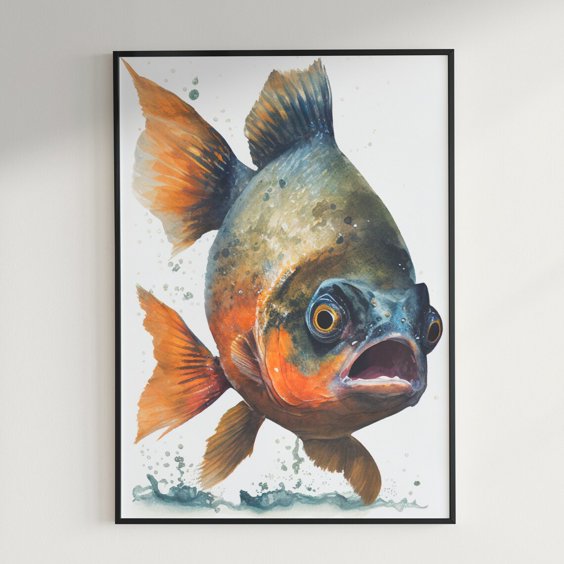 Fierce Red Bellied Piranha Fish Portrait Watercolor Wildlife Poster - Image 3