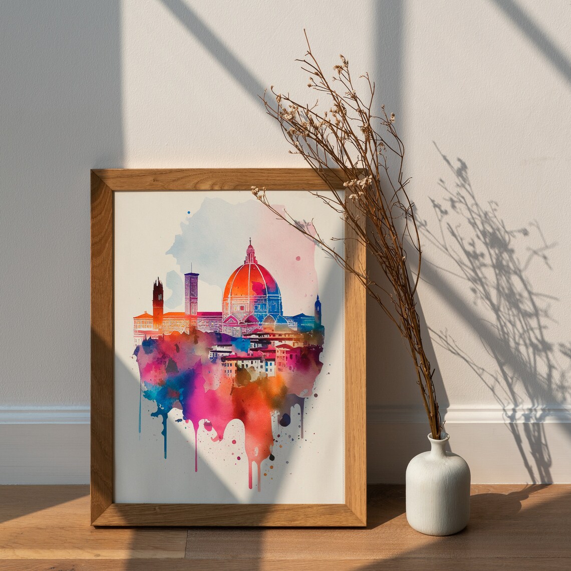 Florence Italy Watercolor Skyline with Duomo Cathedral Dome Poster - Image 2