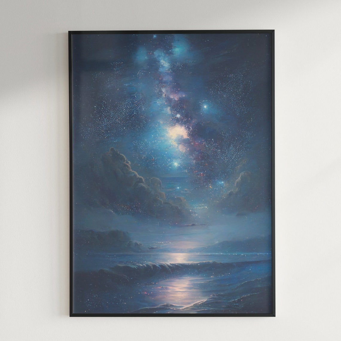 Milky Way Galaxy Night Sky Glowing Above Moonlit Ocean Waves Poster - Image 2