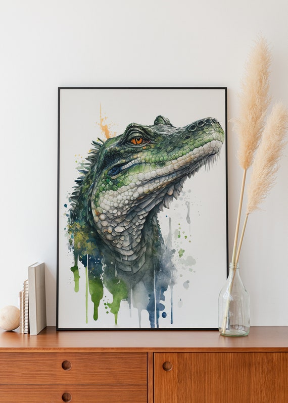 Alligator Wall Art Watercolor Alligator Wall Decor Boys Room Wall Art Airbnb Room Decor Animal Wall Art Alligator Cool Poster Gift
