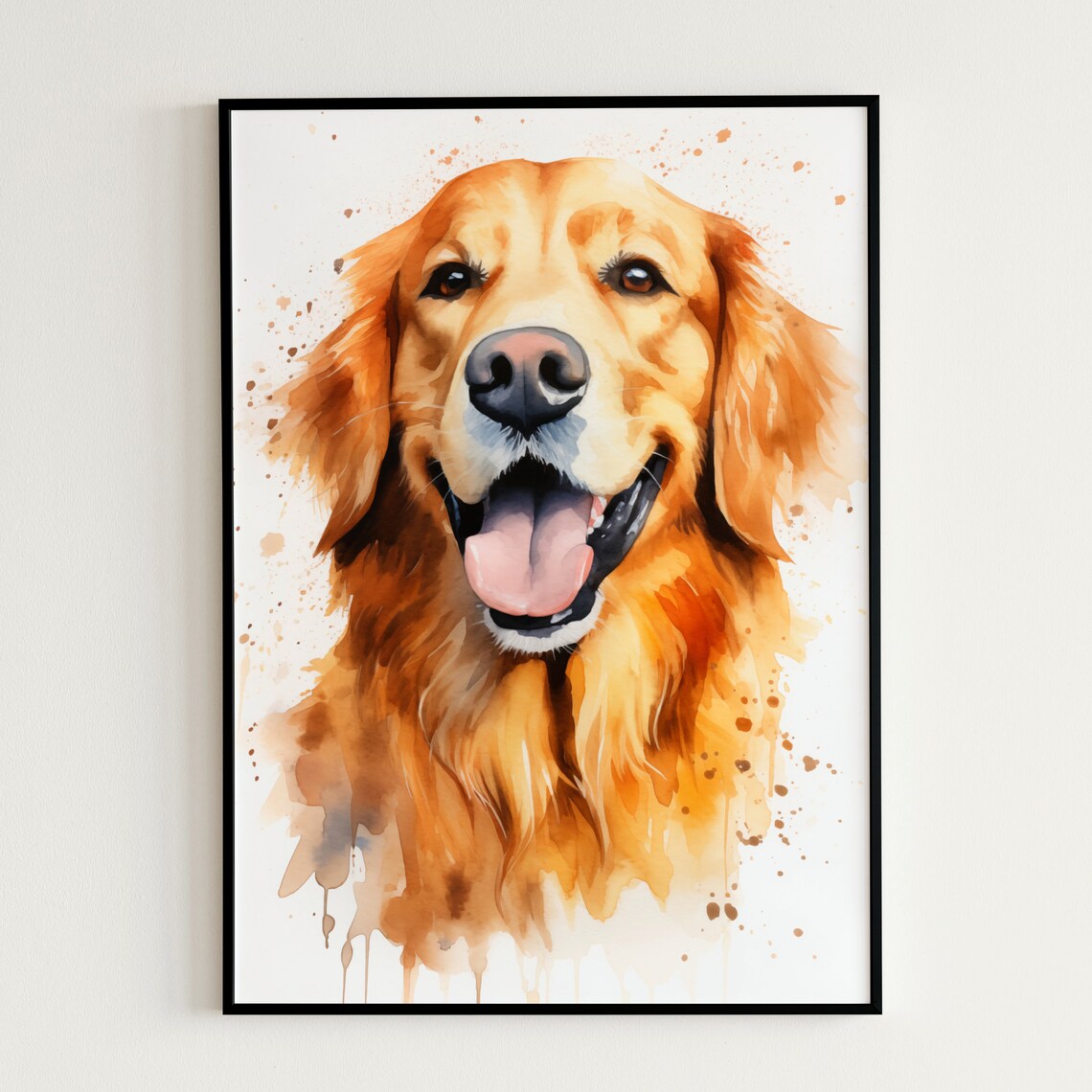 Happy Golden Retriever Watercolor Smiling Dog Portrait Wall Art - Image 3