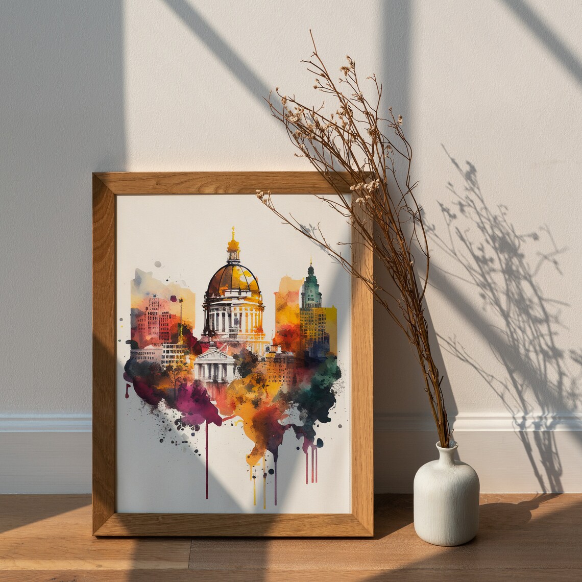 Historic Capitol Building Watercolor City Skyline Art Poster - Image 2
