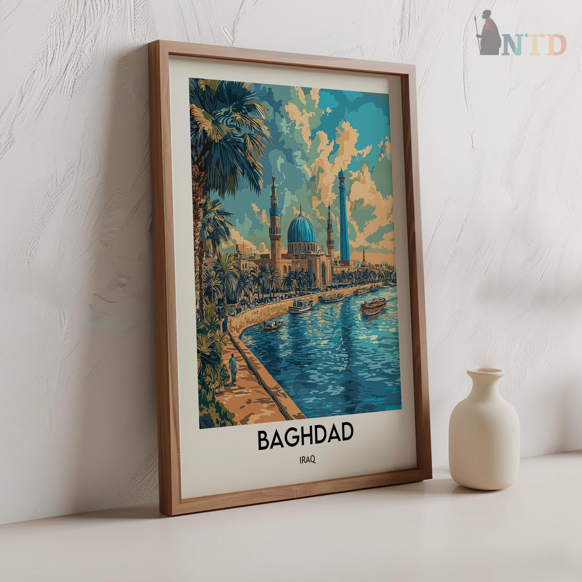 Baghdad Iraq Tigris River Mosque Skyline Vintage Travel Poster - Image 2