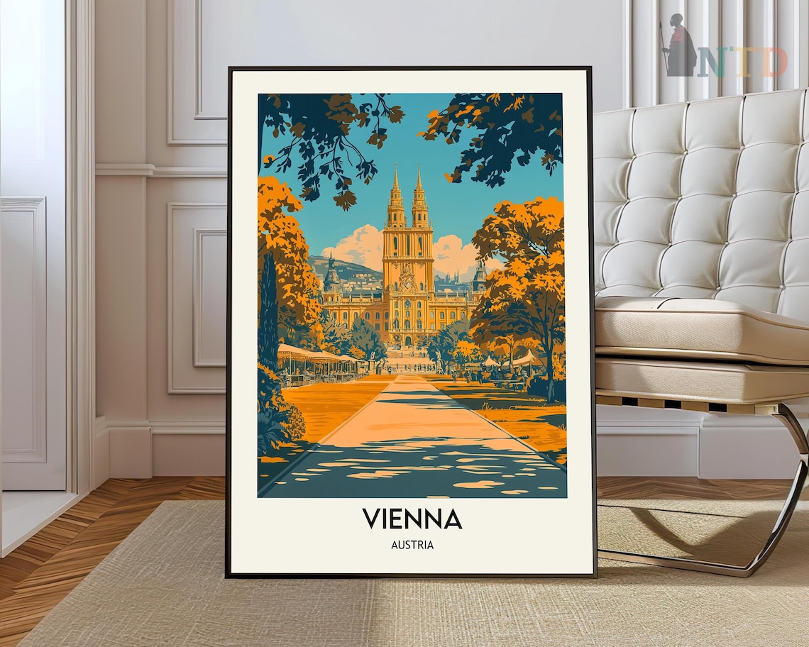 Vienna Austria Autumn Golden Church Fall Foliage Travel Poster