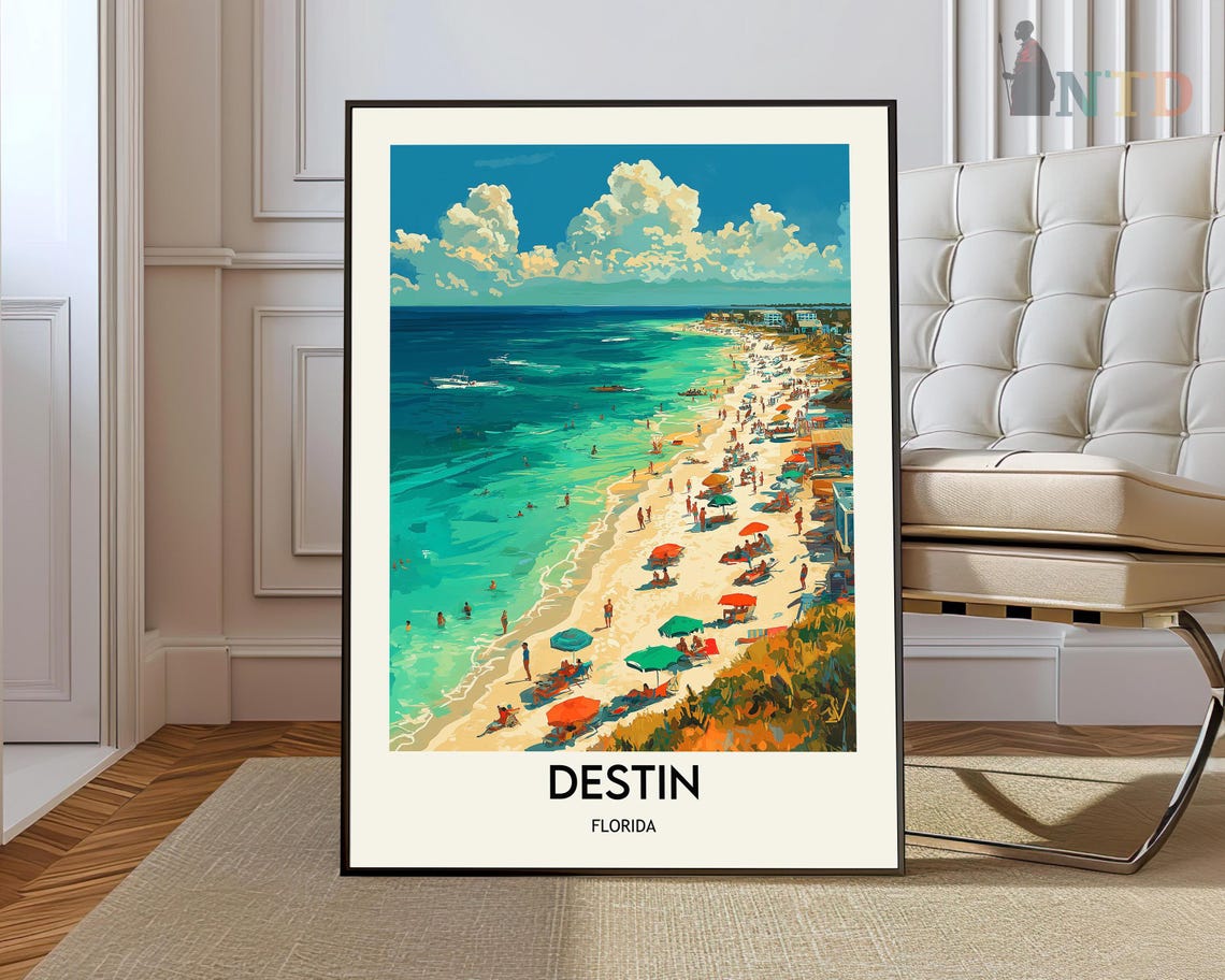 Destin Florida White Sand Beach Umbrellas Emerald Coast Day Poster