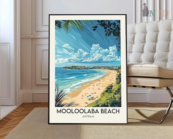 Mooloolaba Beach Australia Retro Sunshine Coast Beach Poster