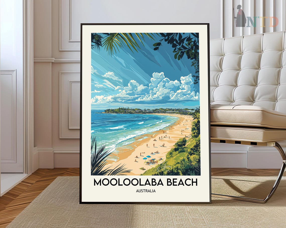 Mooloolaba Beach Australia Retro Sunshine Coast Beach Poster