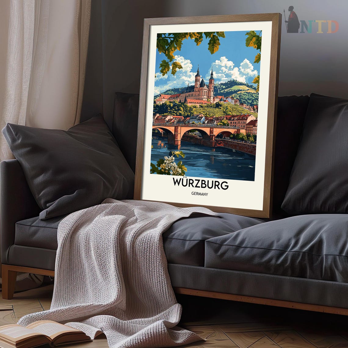 Wurzburg Germany Old Main Bridge Cathedral Vintage Travel Poster - Image 3