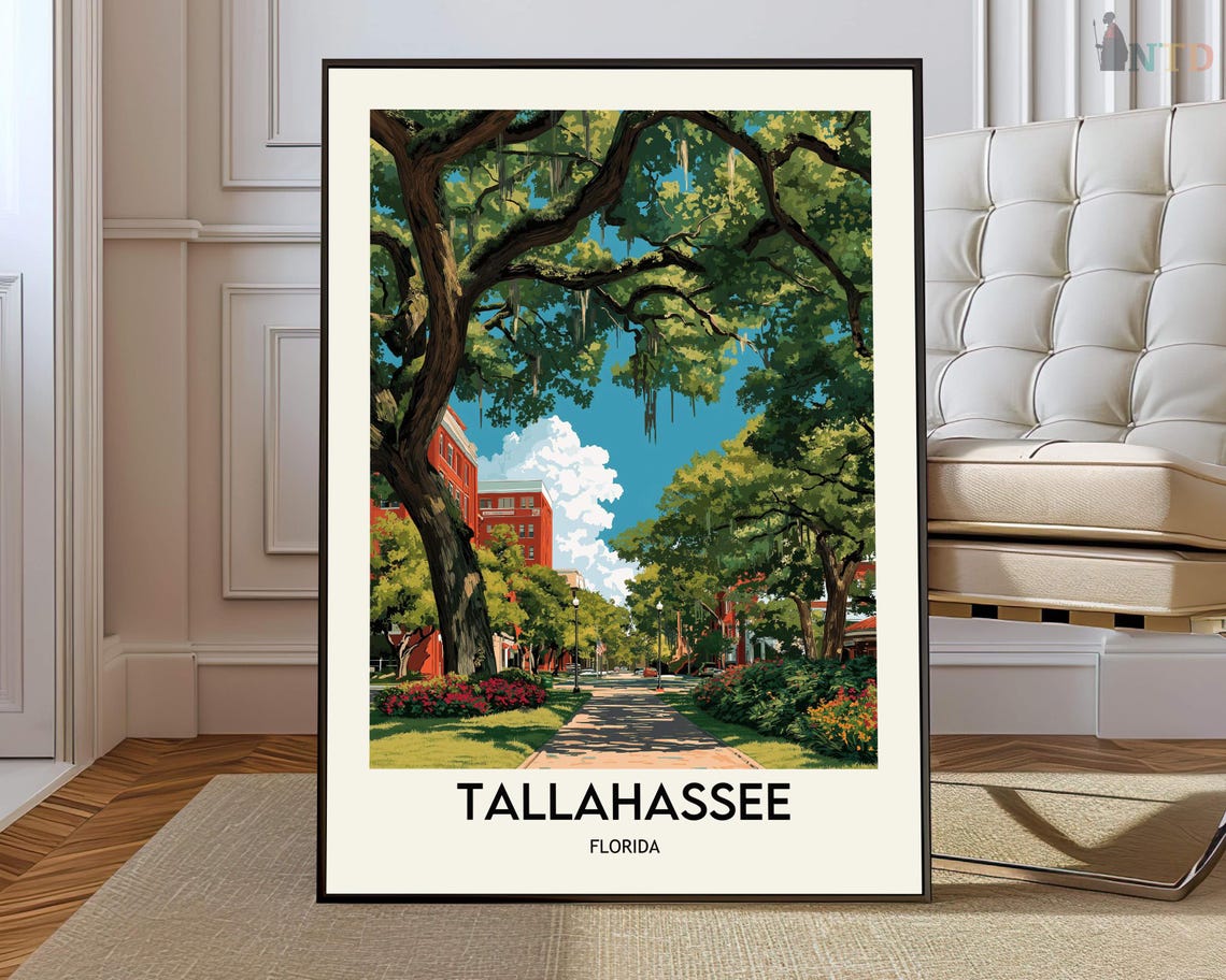 Tallahassee Florida Mossy Oaks Historic Street Travel Poster