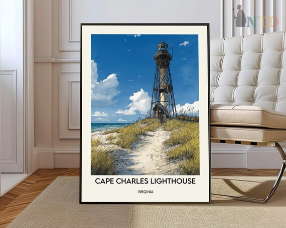 Scenic Cape Charles Lighthouse Virginia Beach Path Travel Poster