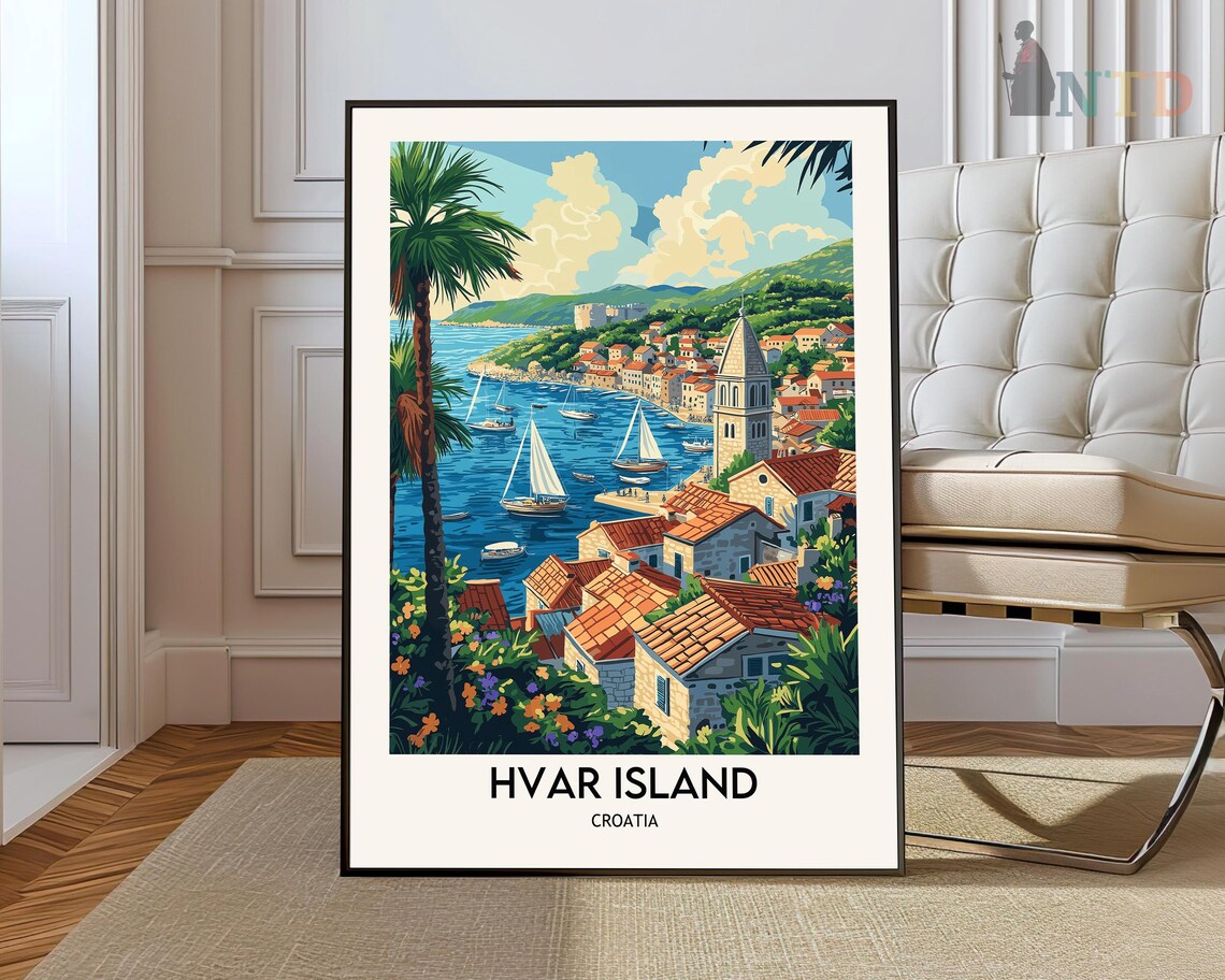 Hvar Island Croatia Harbor Bay Aerial Boats Turquoise Sea Poster