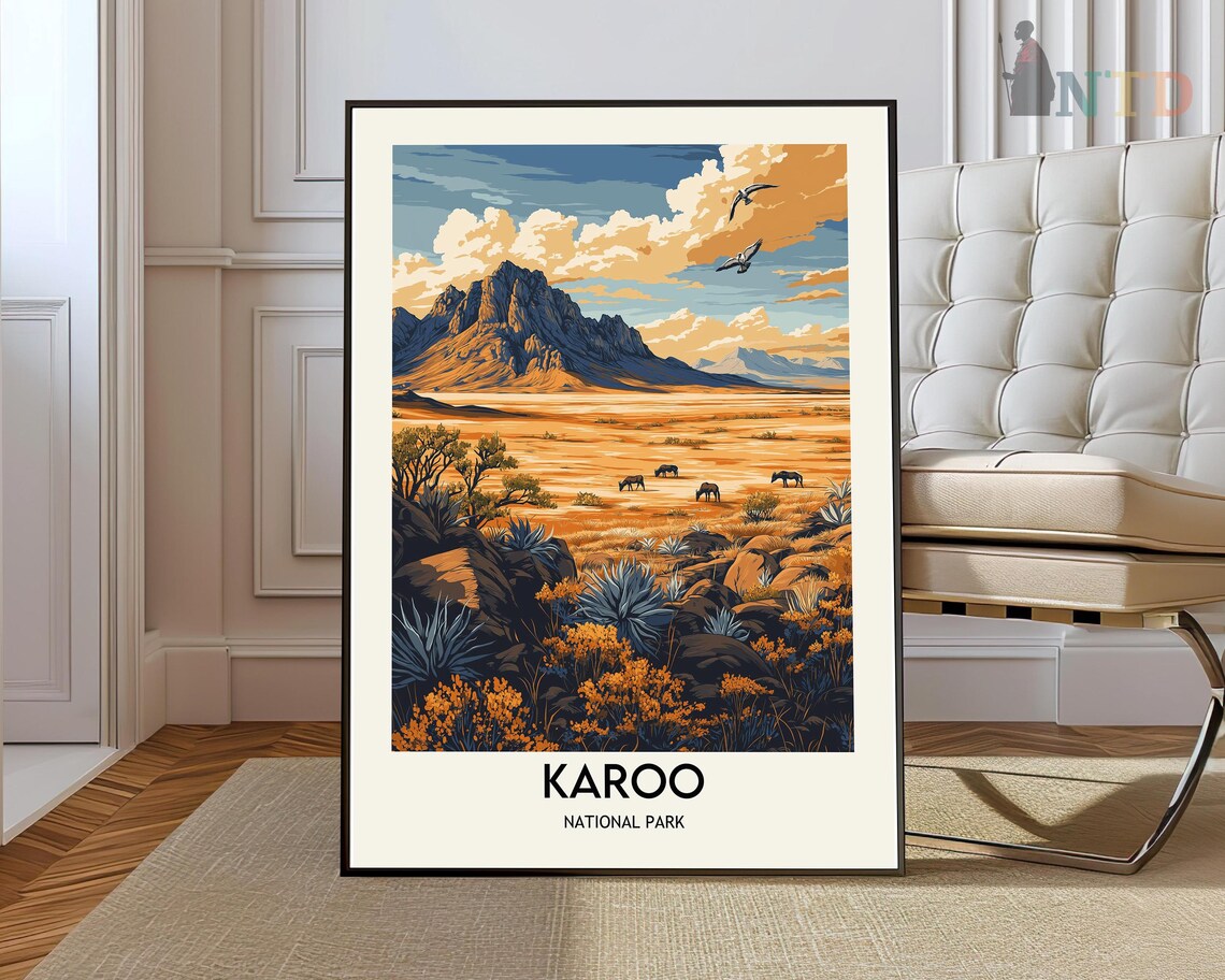 Karoo National Park Desert Mountain Antelope Golden Plain Travel Poster