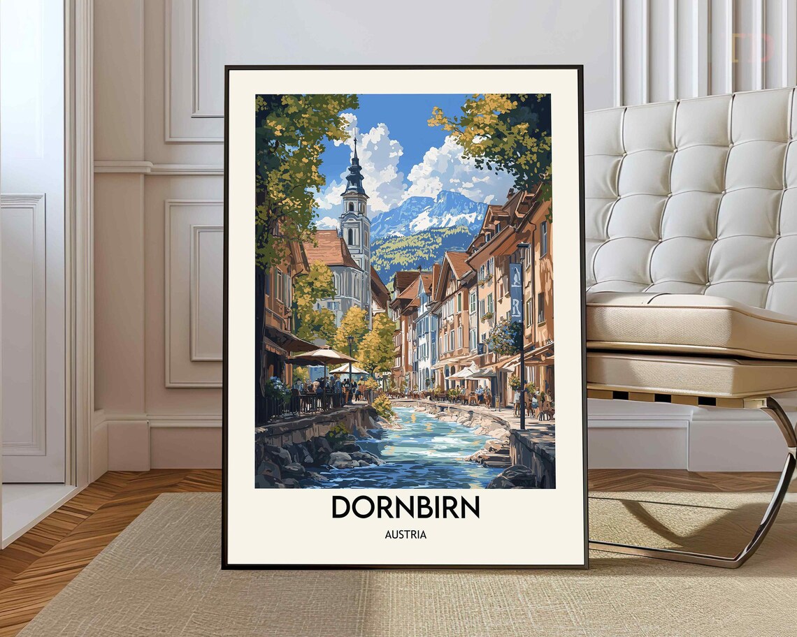 Dornbirn Austria Alpine Old Town Canal Vintage Travel Art Print