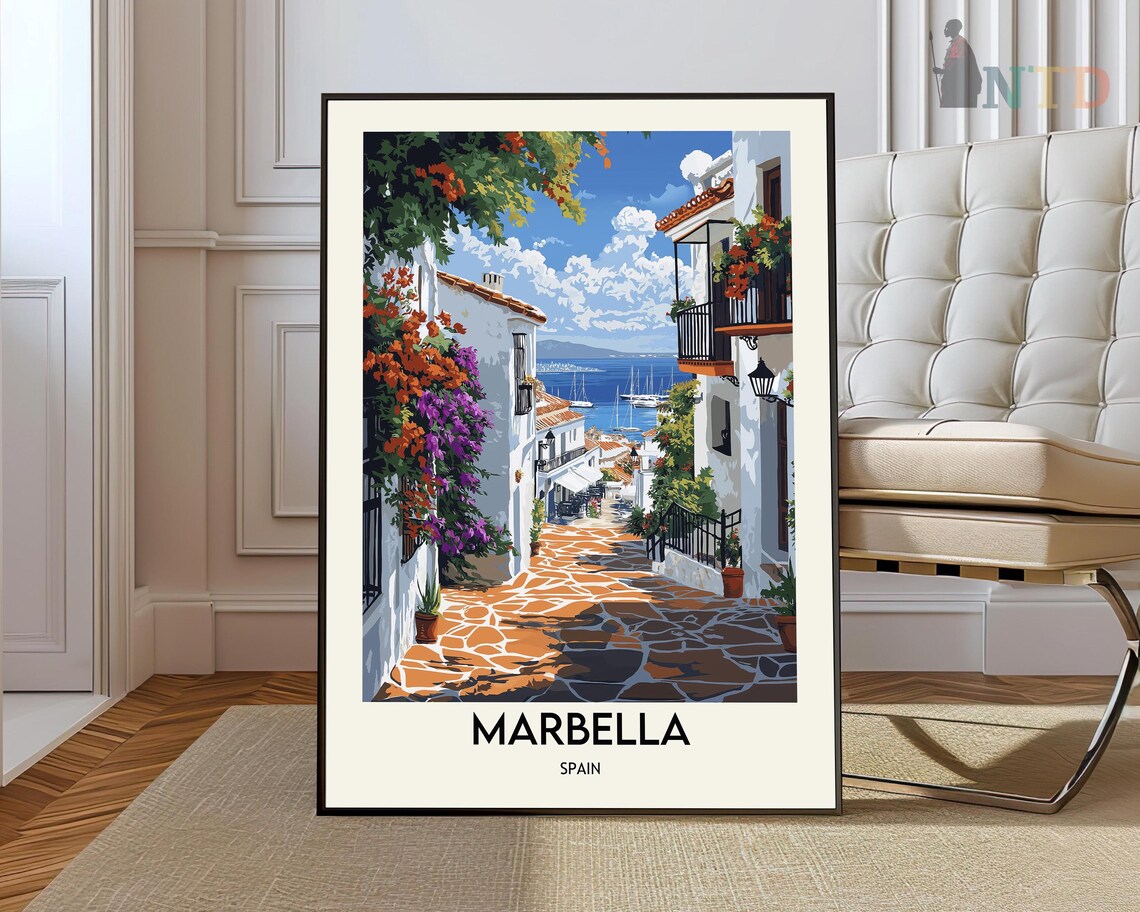 Marbella Spain Flower Lined Alley Old Town Vintage Travel Poster