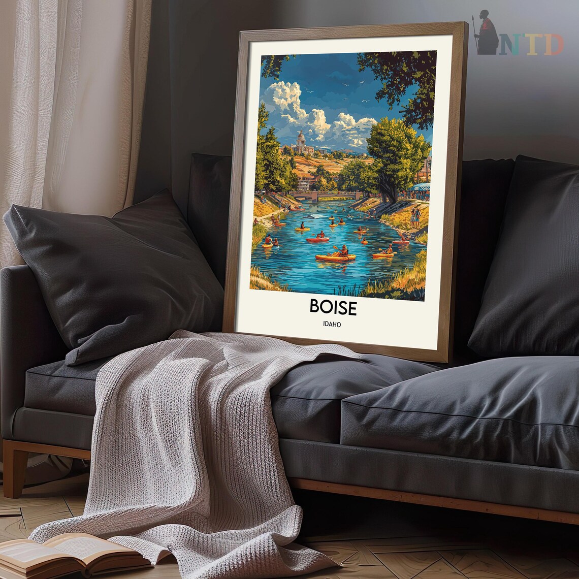 Boise Idaho River Kayakers Downtown Capitol Dome Travel Poster - Image 3