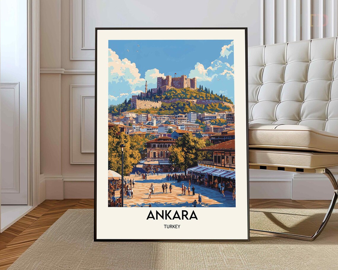 Ankara Turkey Travel Poster Historic Castle on the Hilltop Market Art