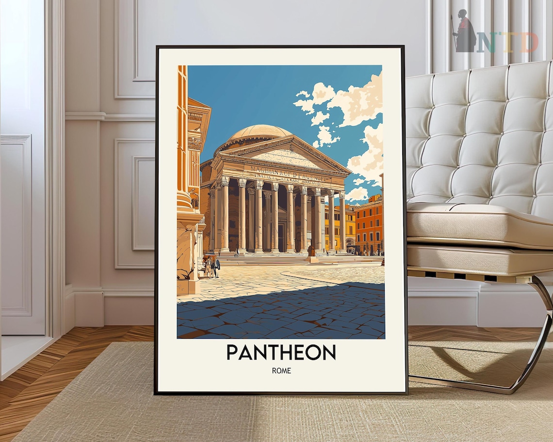 Pantheon Rome Italy Vintage Ancient Temple Landmark Travel Poster