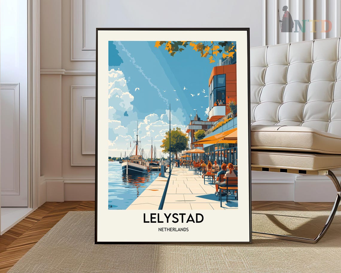 Lelystad Netherlands Vintage Harbor Waterfront City Travel Poster