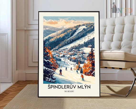 Spindleruv Mlyn Ski Resort Vintage Winter Poster Czech Mountains Art
