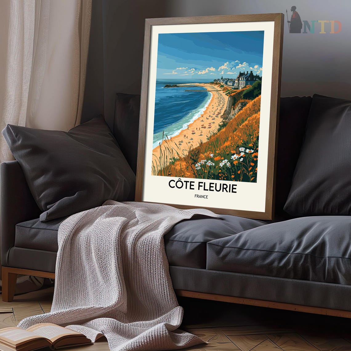 Cote Fleurie France Normandy Cliffs Beach Wildflowers Poster - Image 3