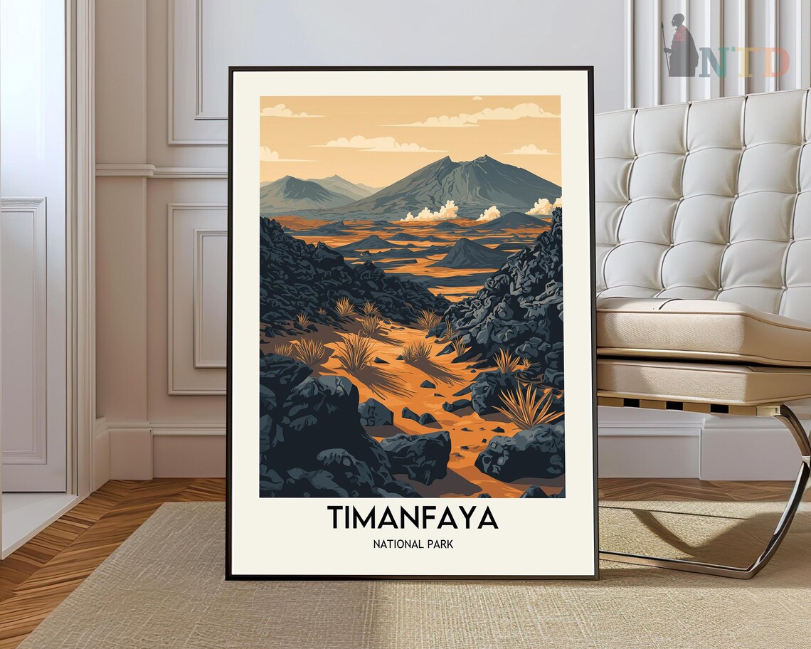 Timanfaya National Park Volcanic Lava Landscape Travel Poster