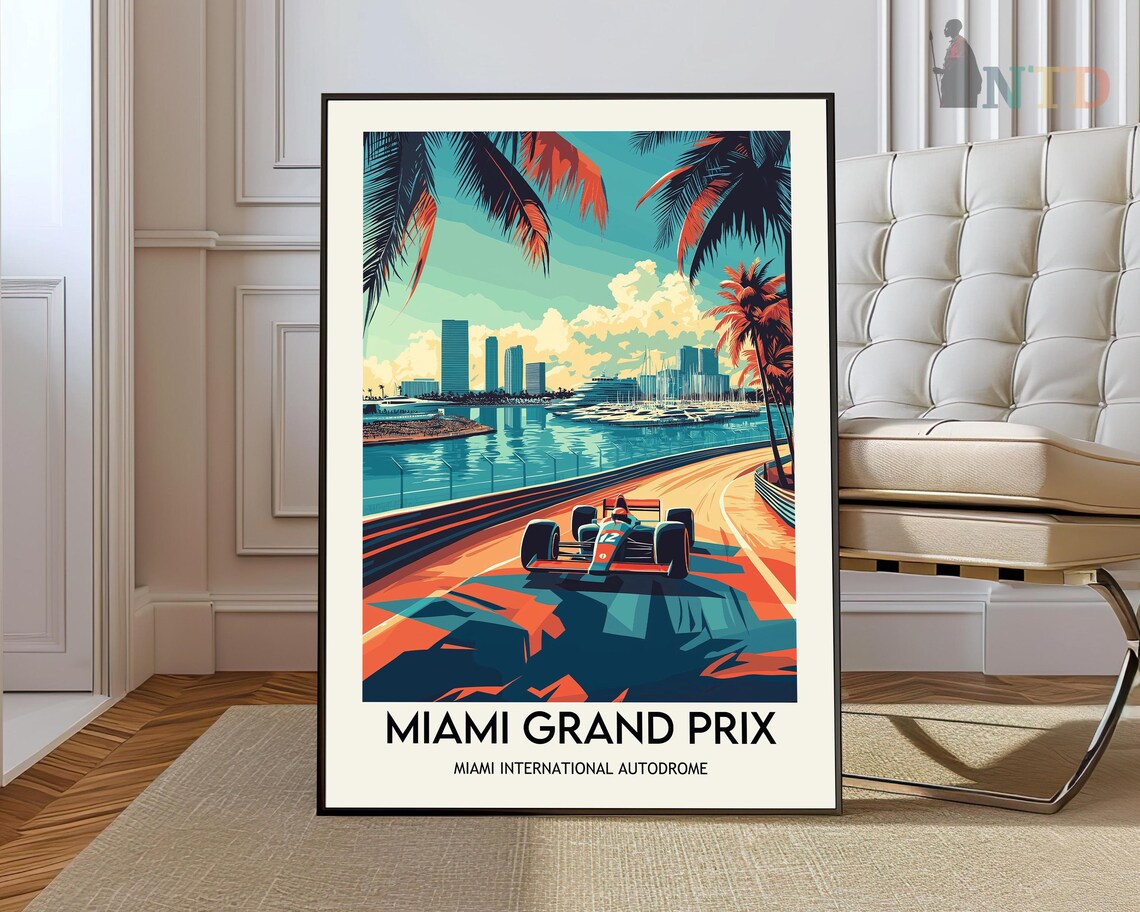 Miami Grand Prix Travel Poster, Race Day Wall Art