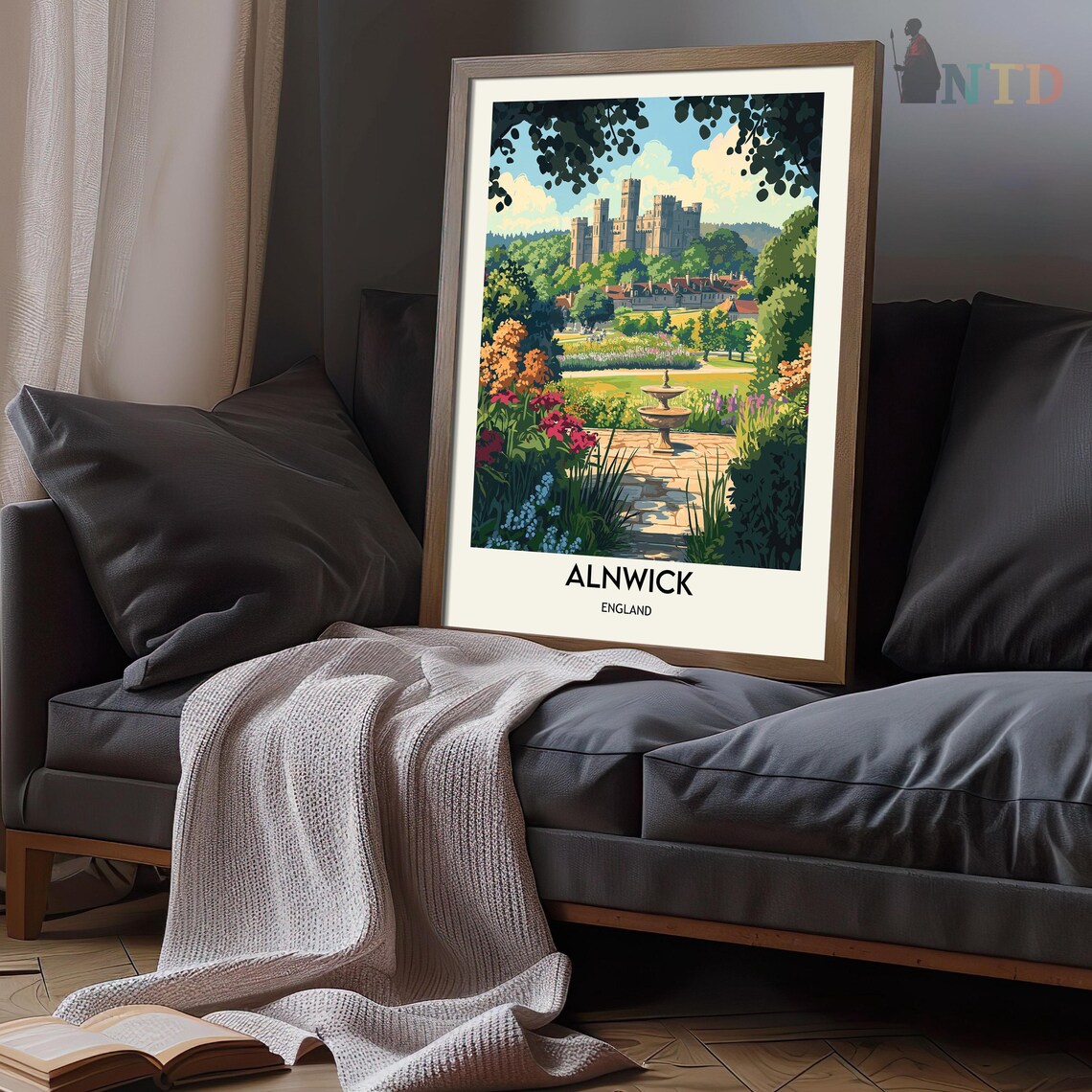 Alnwick England Castle Garden Fountain Summer Scene Travel Poster - Image 3