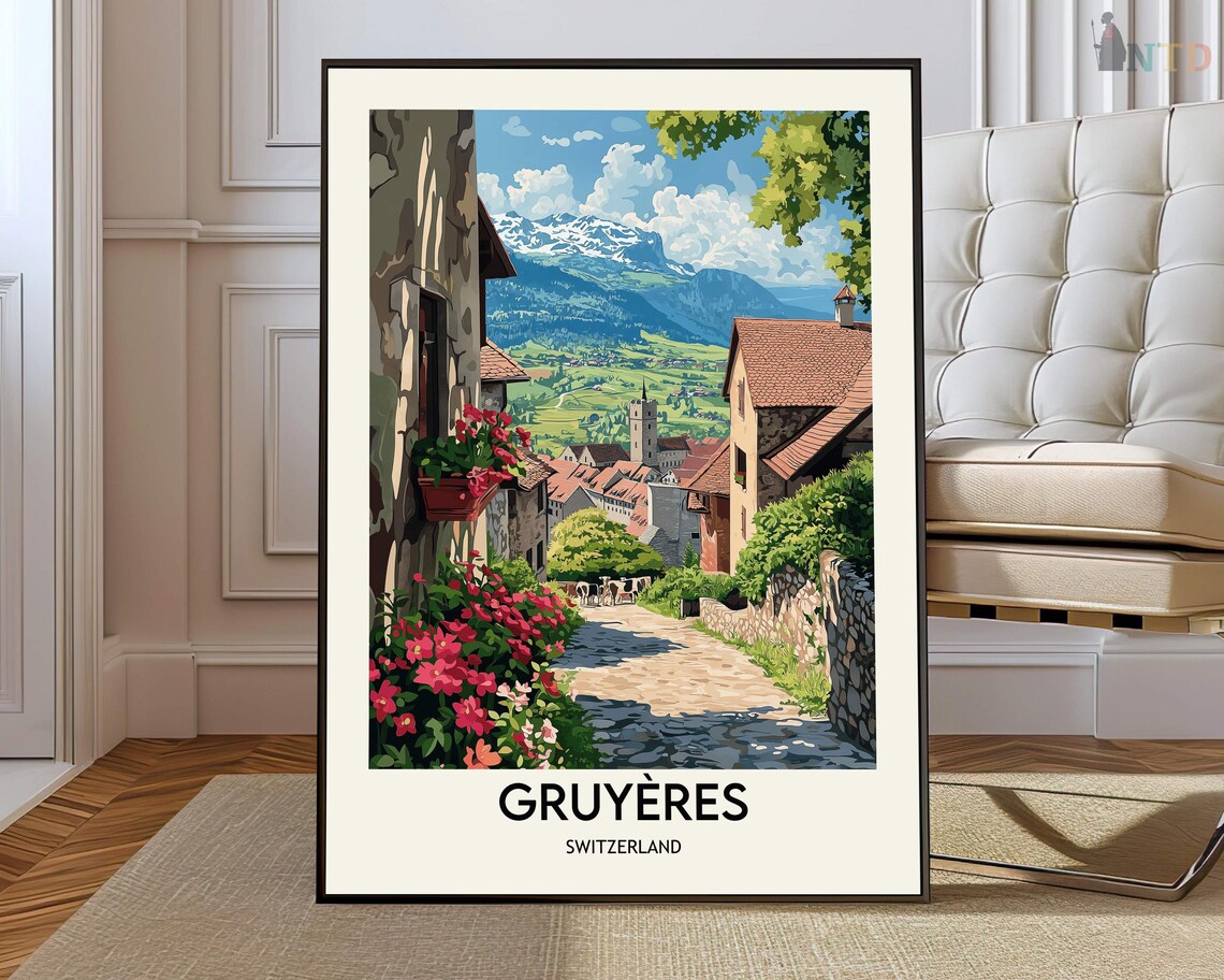 Gruyeres Switzerland Village Street Mountain View Travel Poster
