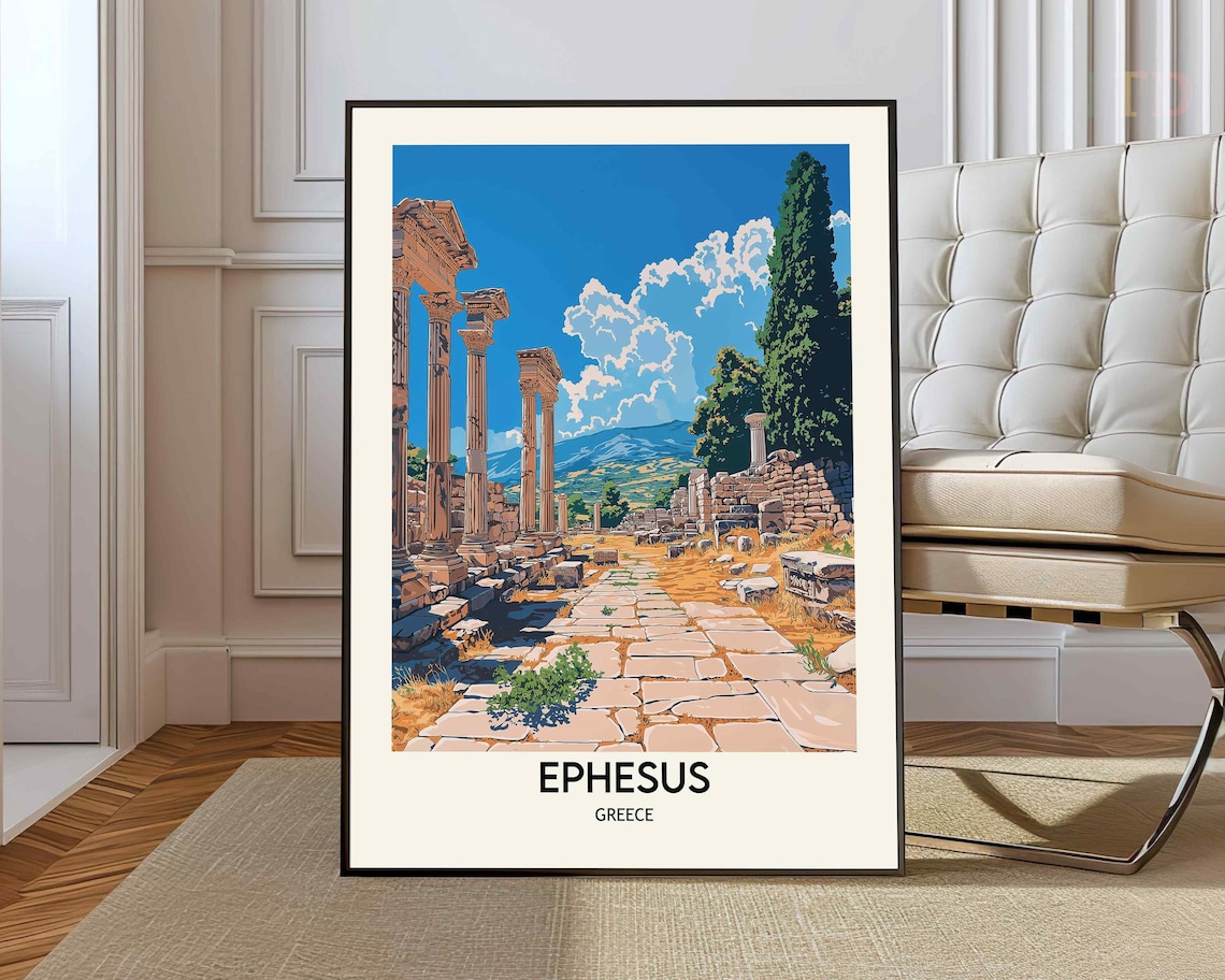 Ephesus Ancient Columned Marble Street Ruins Travel Art Poster