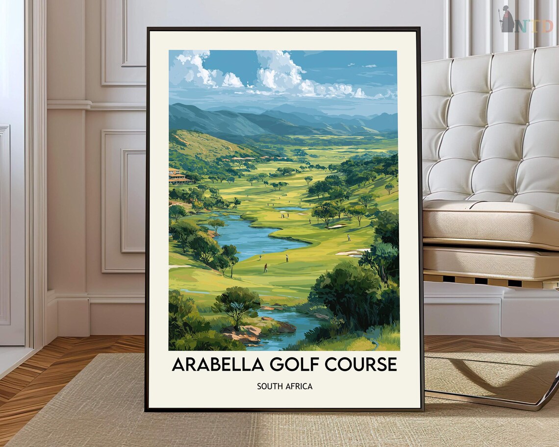 Arabella Golf Course South Africa Landscape Illustration Travel Poster