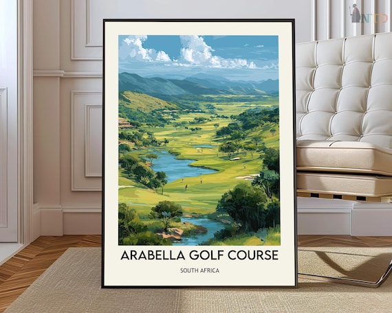 Arabella Golf Course South Africa Landscape Illustration Travel Poster