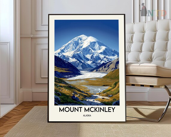 Mount McKinley Alaska Snow Peak Glacier Valley Vintage Travel Poster