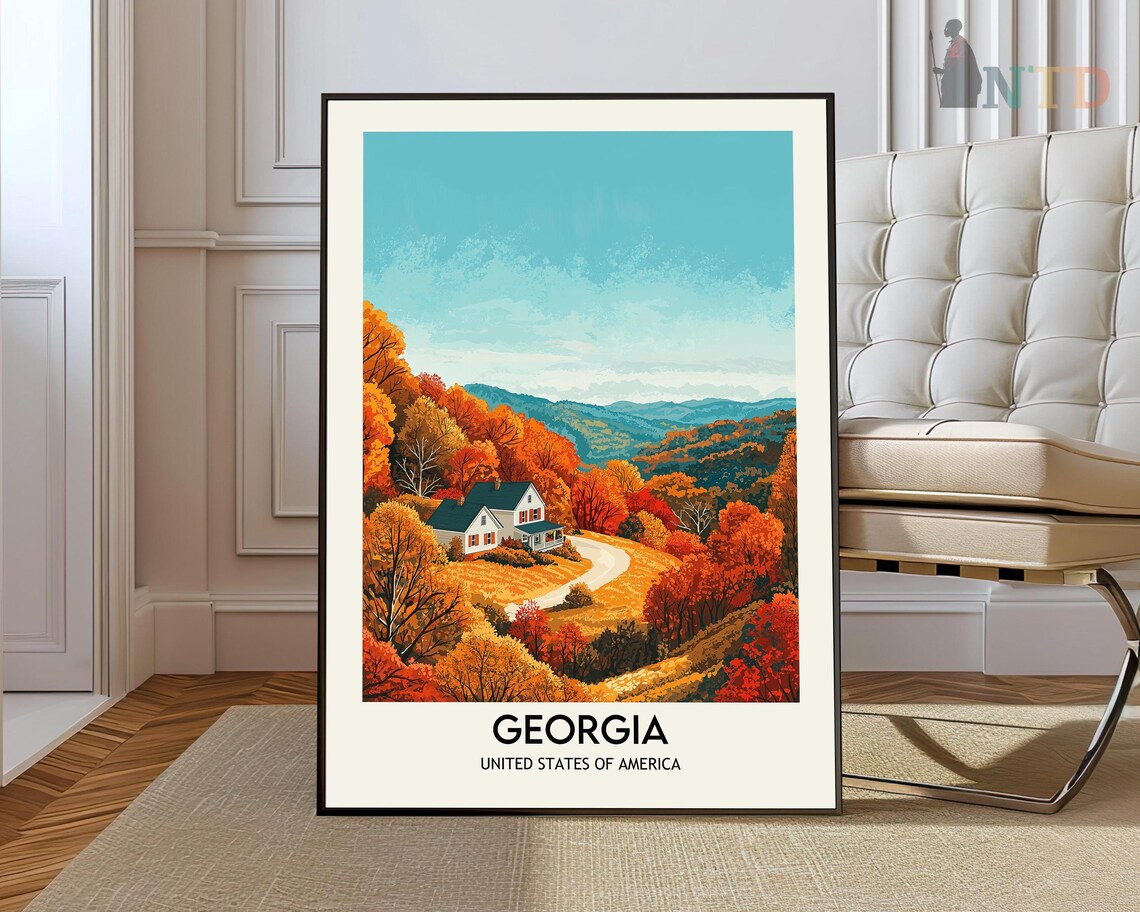 Georgia USA Winding Country Road Farmhouse Fall Foliage Poster