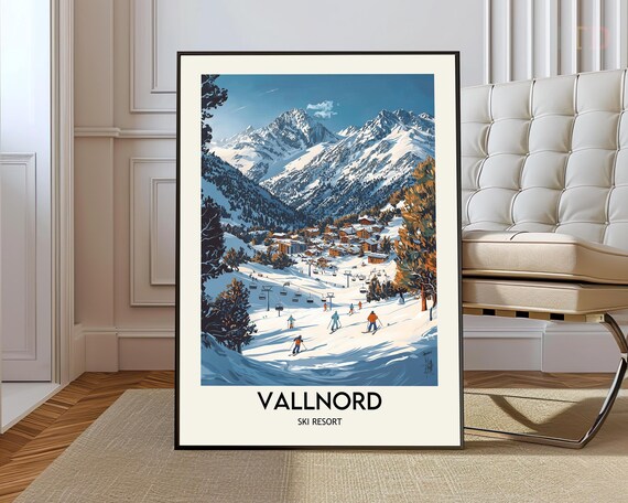 Vallnord Andorra Ski Resort Mountain Slope Skiers Travel Poster