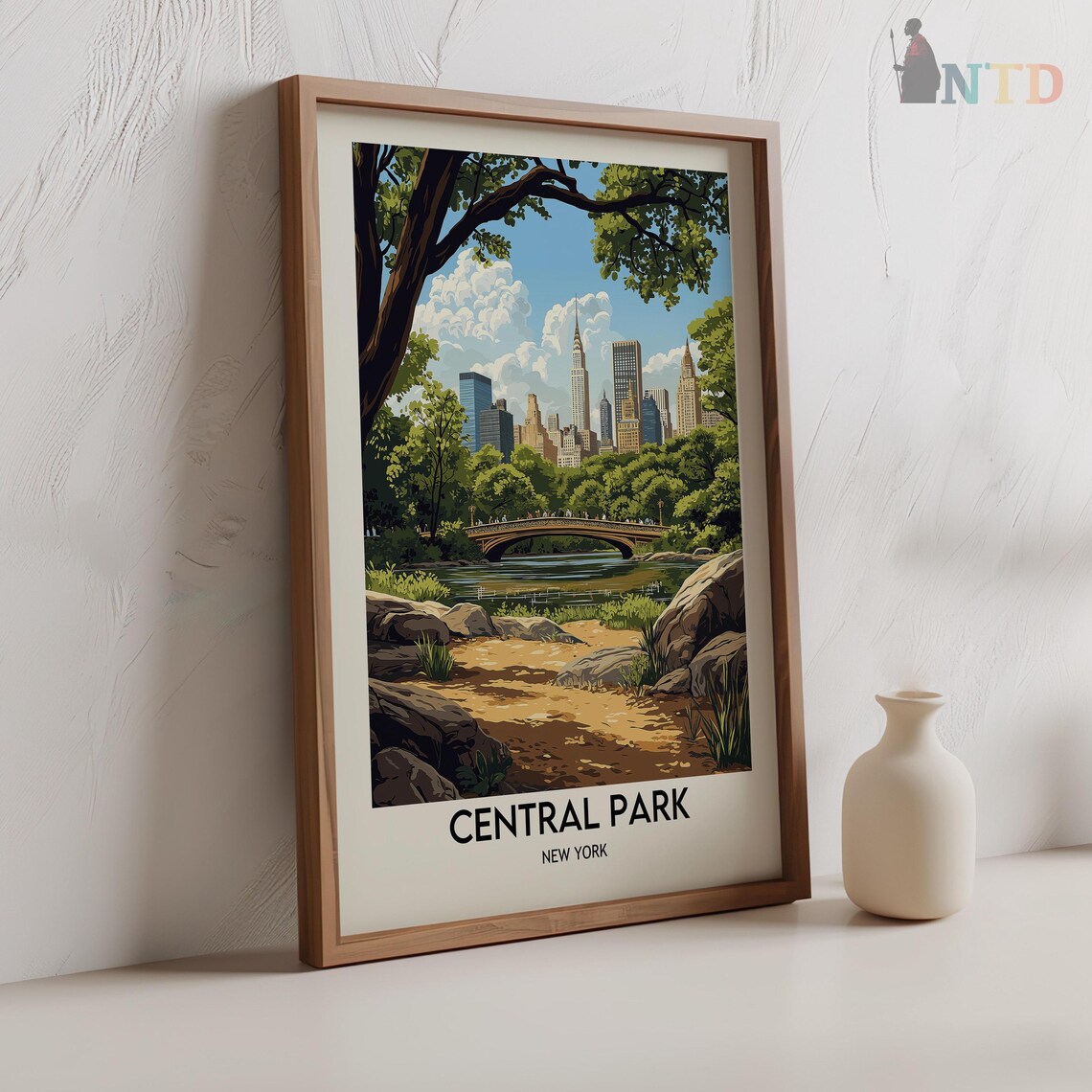 Central Park Skyline Bridge Shaded Meadow Vintage Travel Poster - Image 2