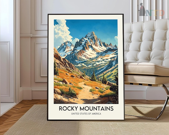 Rocky Mountains Peaks United States of America Vintage Travel Poster