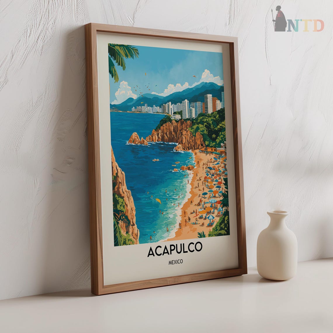 Acapulco Mexico Beach Bay Skyline Sunset Vintage Travel Poster - Image 2