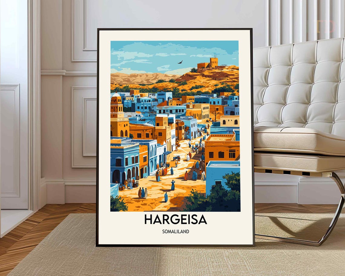 Hargeisa Somaliland Cityscape Hilltop Illustrated Travel Poster