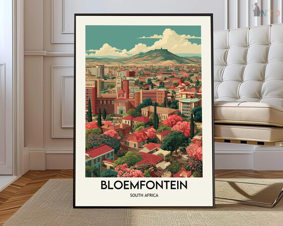 Bloemfontein South Africa Aerial City View Mountain Travel Poster