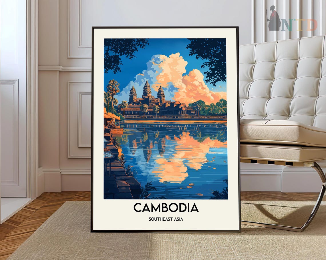 Cambodia Angkor Wat Sunset Temple Reflection Southeast Asia Poster