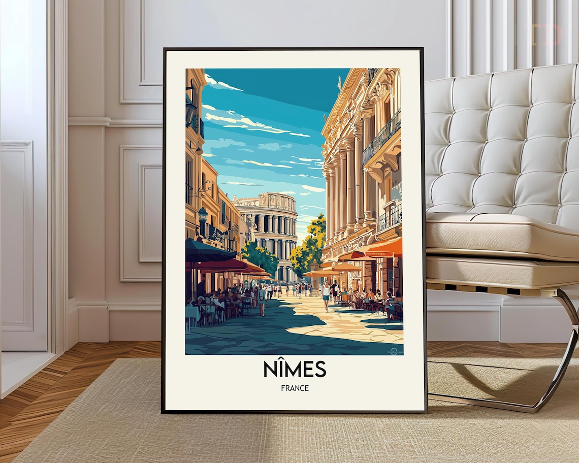 Nimes Travel Poster, France City Art Print