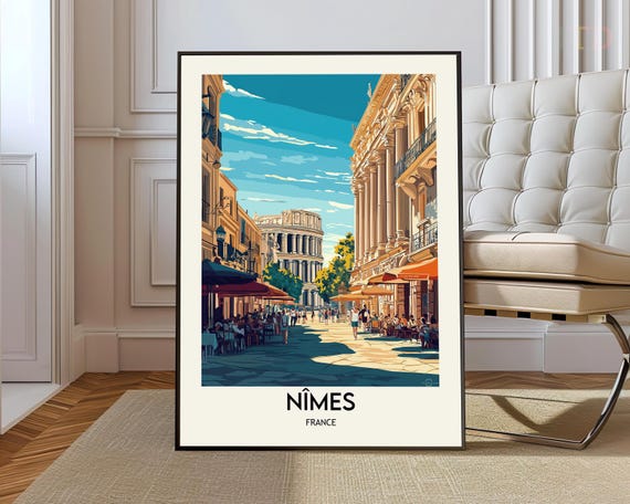 Nimes Travel Poster, France City Art Print
