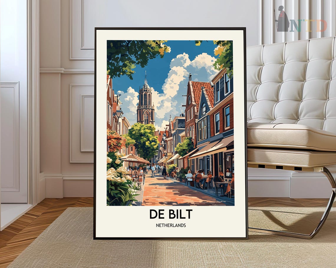 De Bilt Netherlands Church Spire Street Colorful Travel Poster