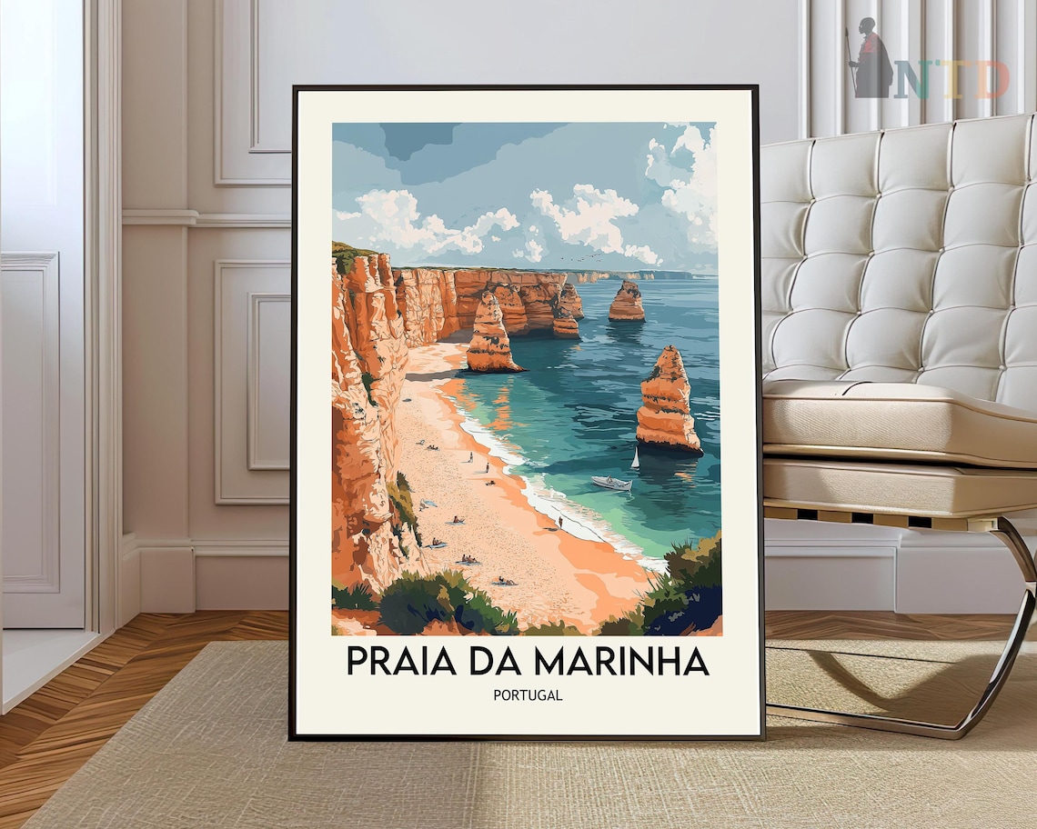 Praia da Marinha Portugal Golden Cliffs Beach Travel Art Poster
