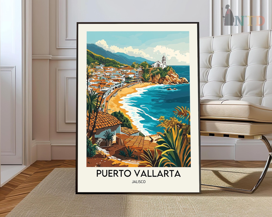 Puerto Vallarta Jalisco Mexico Beach Bay Retro Coastal Travel Poster