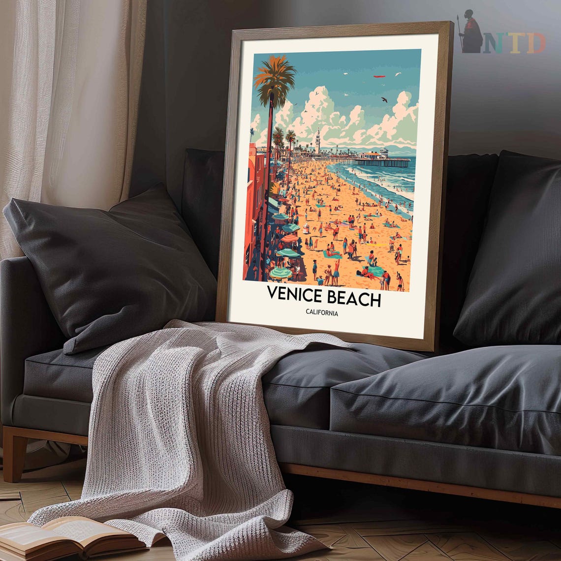 Venice Beach California Boardwalk Pier Crowd Vintage Travel Poster - Image 3