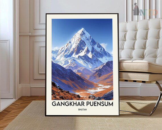 Gangkhar Puensum Bhutan Snowcapped Himalayan Peak Mountain Poster