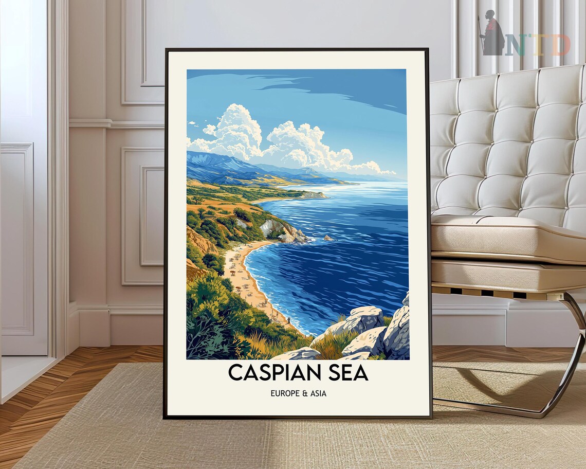 Caspian Sea Coastal Cliffs Between Europe and Asia Travel Poster