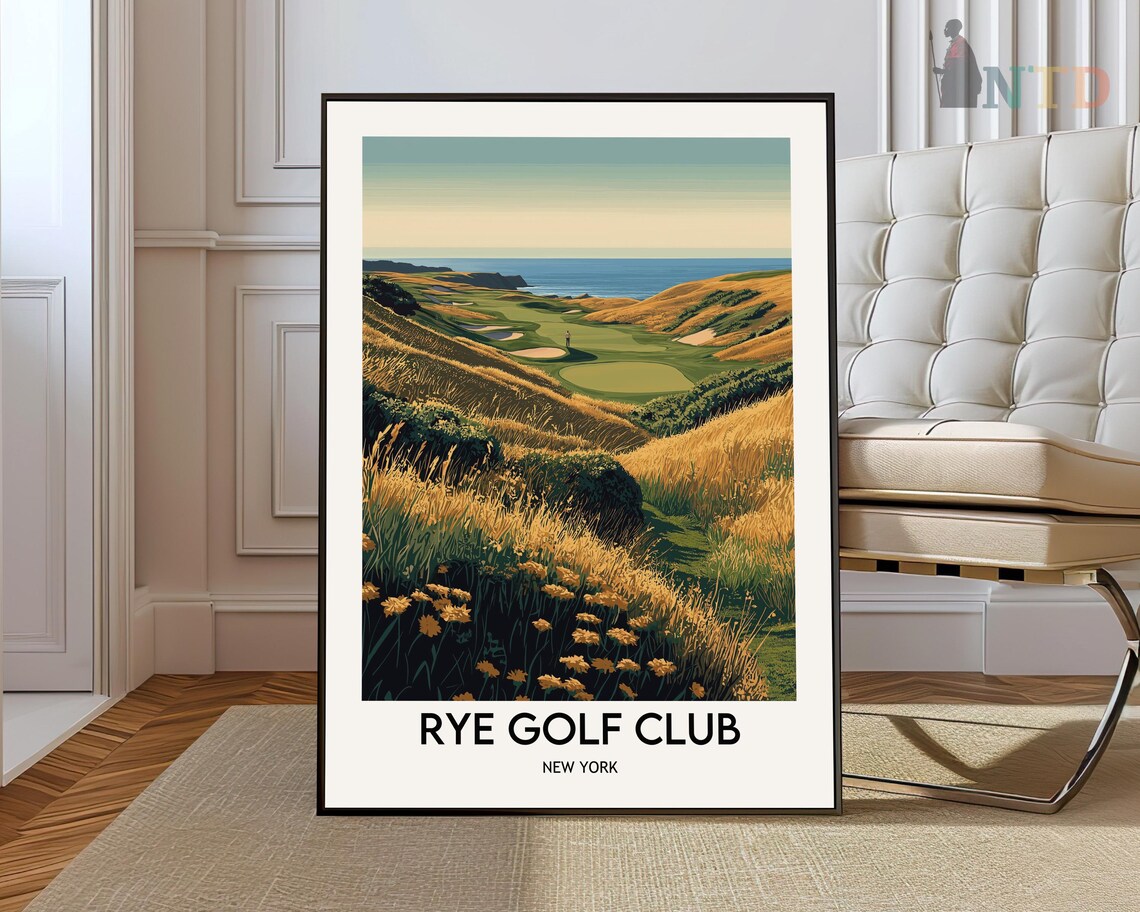 Rye Golf Club New York Vintage Golden Sunset Fairway Travel Poster